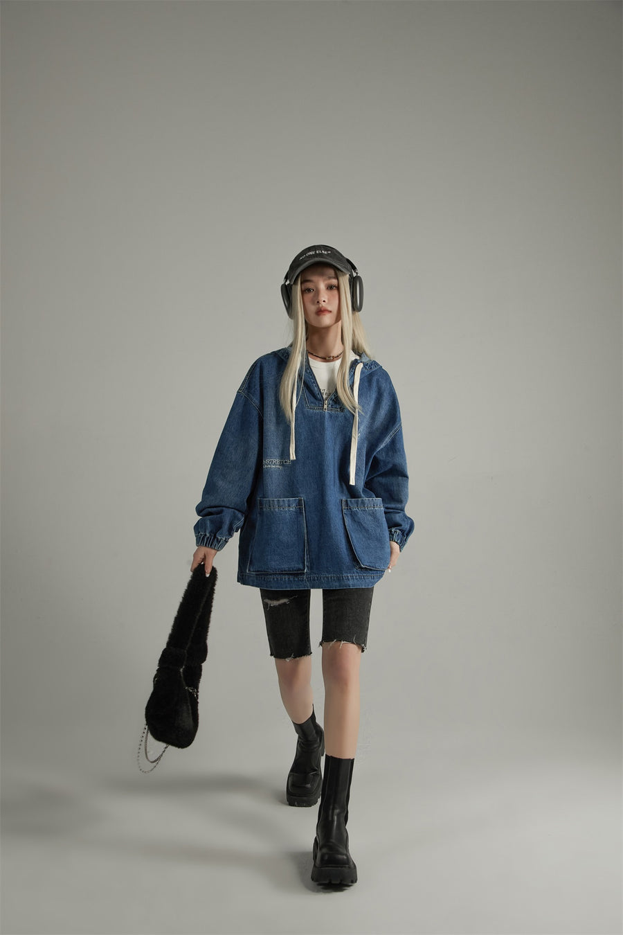 CHUU Club Stretch Denim Pocket Anorak Jacket