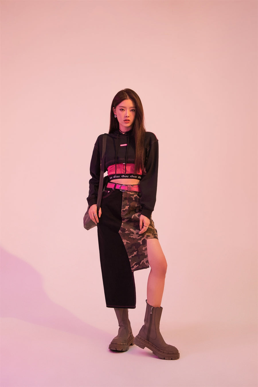 CHUU Camo Girl Asymmetrical A-Line Skirt