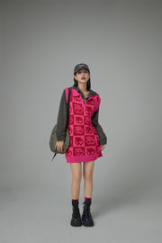 Cherry Color Block Polo Collar Dress