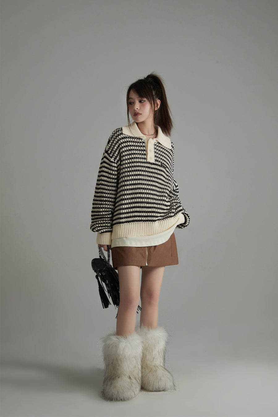 CHUU Vintage Loose Fit Stripe Knit Sweater