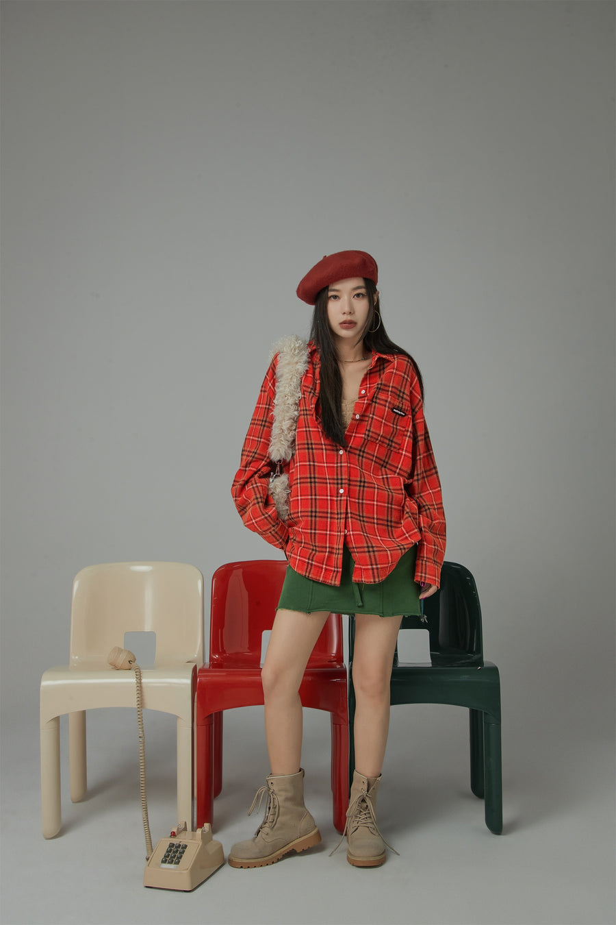 CHUU Vintage Check Loose Shirt