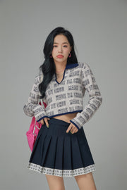 Too Sweet Chuu Lettering Open Collar Knit Top