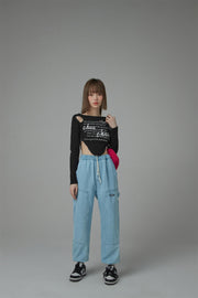 String Denim Jogger Pants