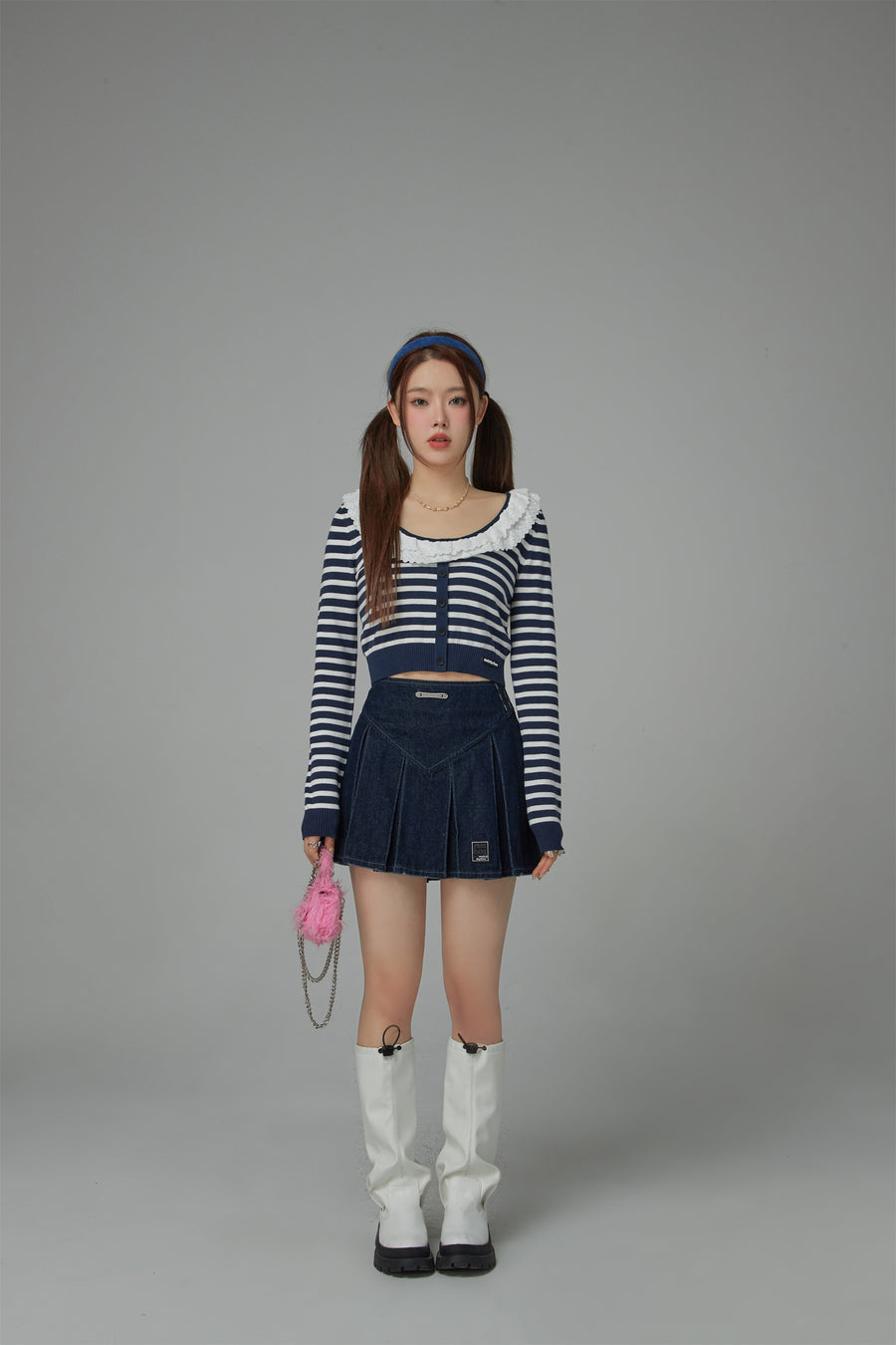 CHUU Eyelet Collar Faux Cardigan Knit Top