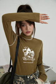 Stitching Turtleneck Long-Sleeves Top