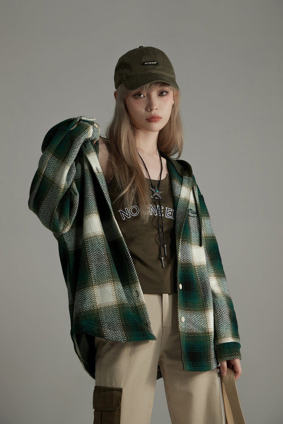 CHUU Scottish Check Hooded Shirt