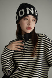 High Neck Stripe Zip-Up Sweatshirt