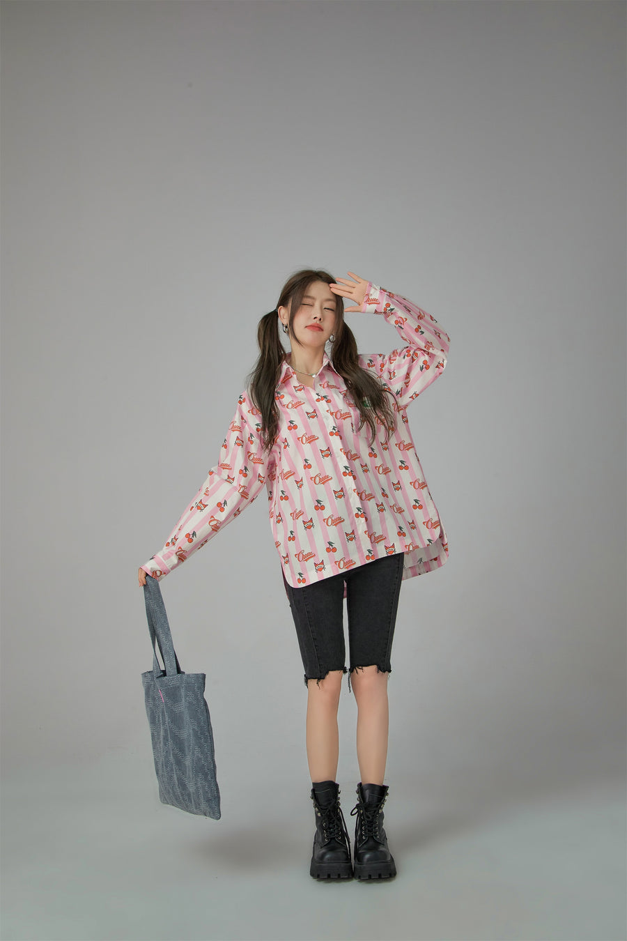 CHUU Cherry Striped Loose Fit Shirt