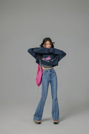 Just Fine Pink Chili Cropped Sweatshirt