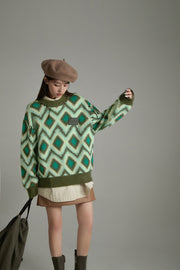 Argyle Loose Fit Knit Sweater