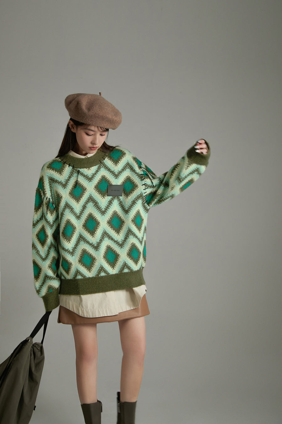 CHUU Argyle Loose Fit Knit Sweater