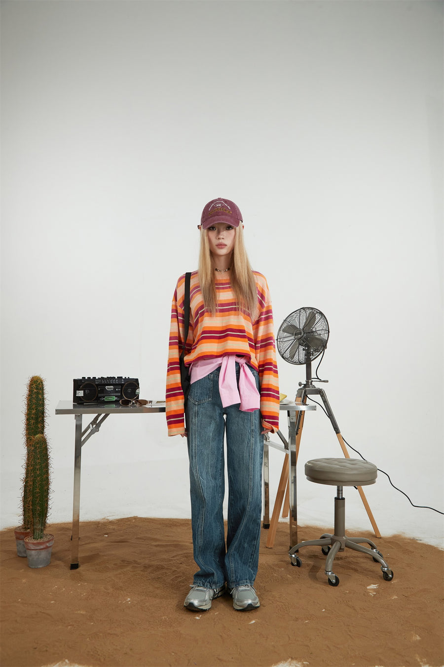 CHUU Striped Cropped T-Shirt