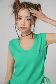 V-Neck Side Shirring Sleeveless Top