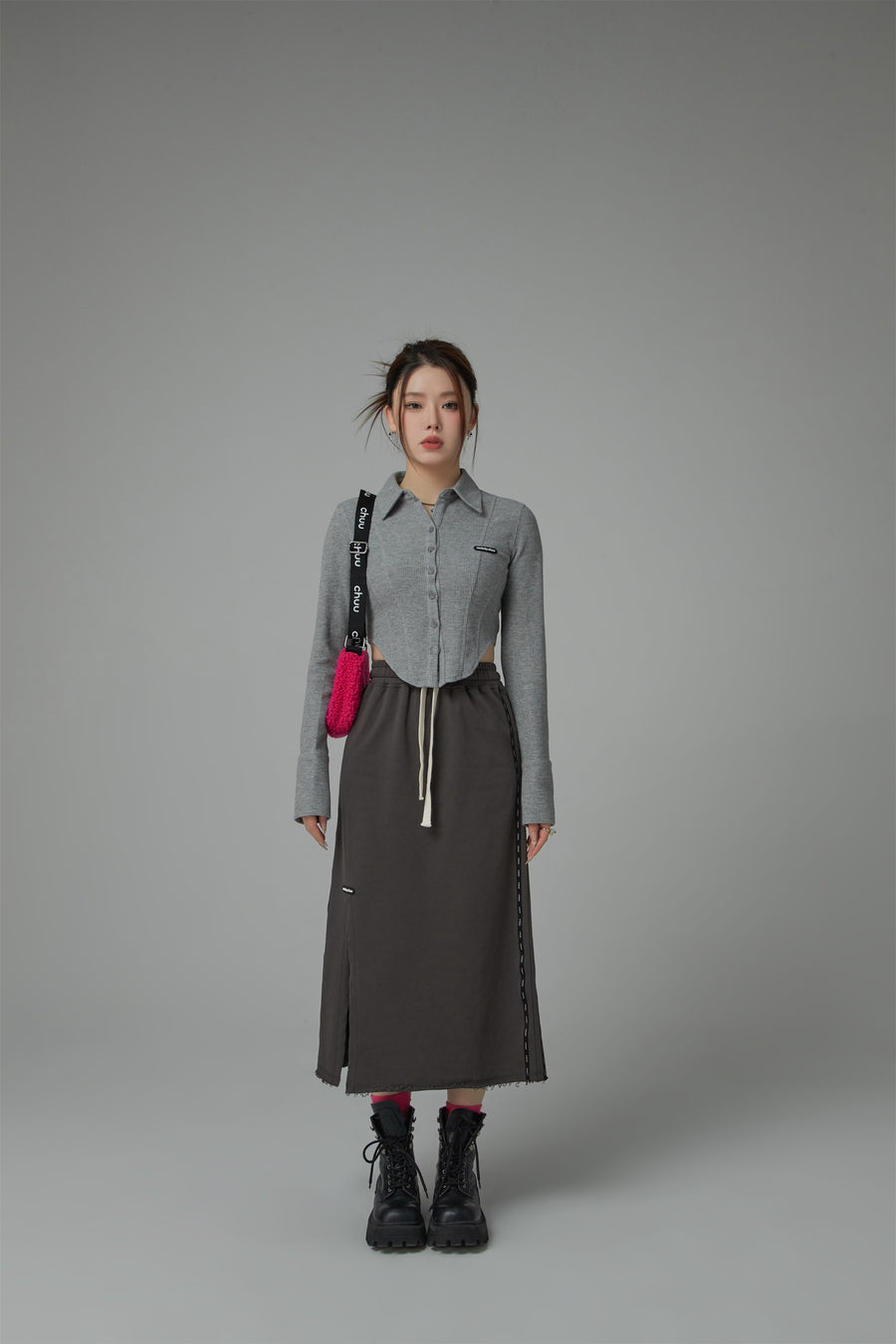 CHUU Banding Slit Long Skirt