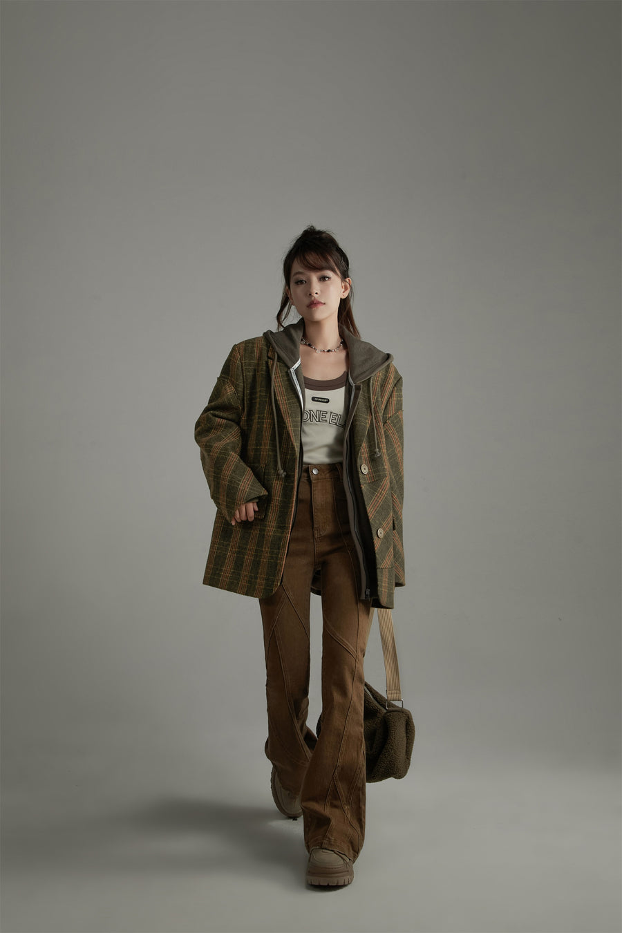 CHUU Vintage Wool Check Overfit Jacket