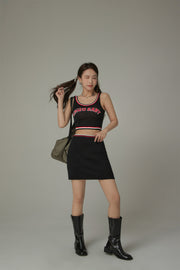 Line Color Sleeveless Crop Top