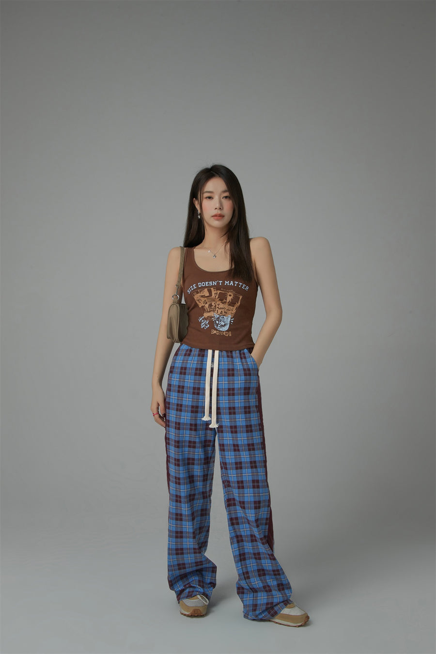 CHUU Check String Wide Casual Pants