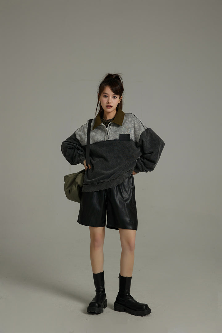 Anorak Color Matching Button Sweatshirt