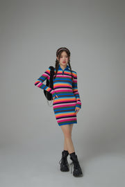 Colorful Skies Rainbow Striped Knit Dress