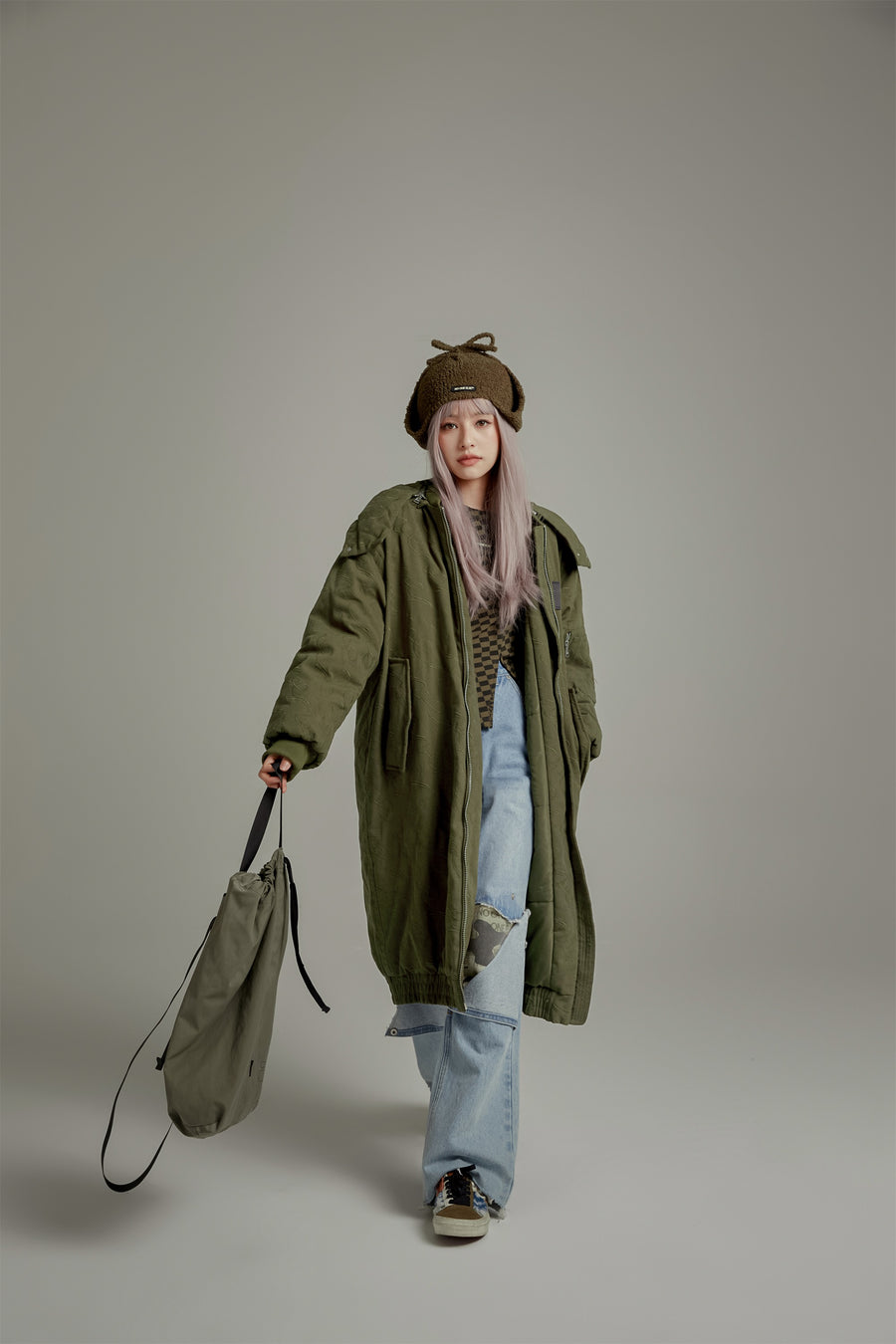 CHUU Oversized Long Hoodie Quilted Coat