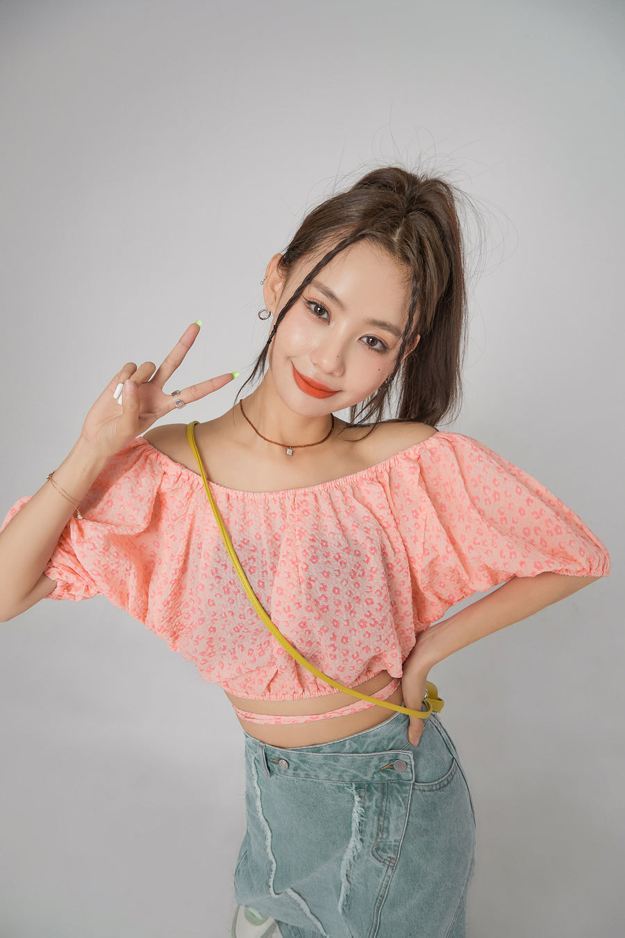 CHUU Leo Flowers Off-Shoulder Wrap Blouse