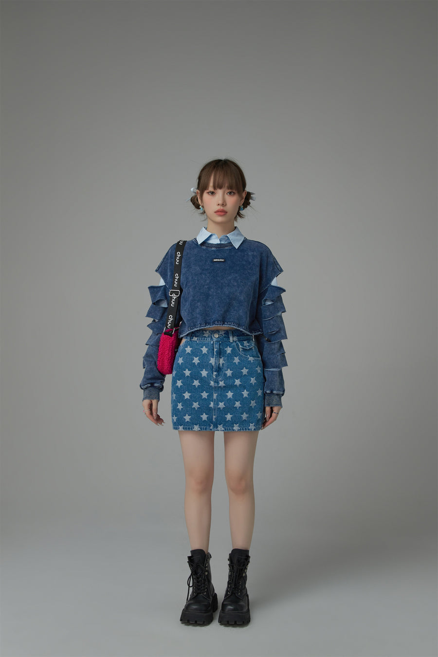 CHUU Star Denim Mini Skirt