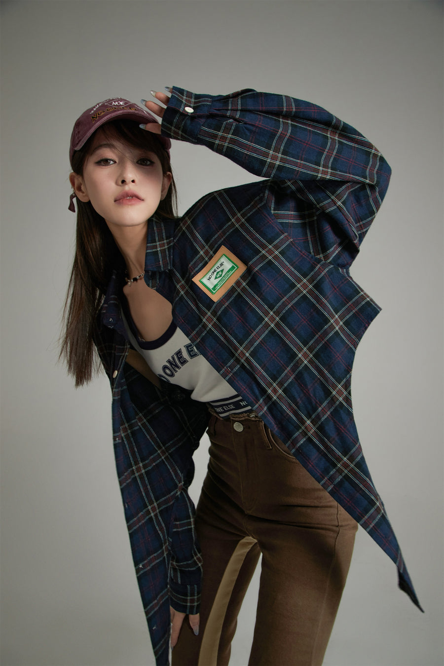 CHUU Check String Loose Fit Shirt