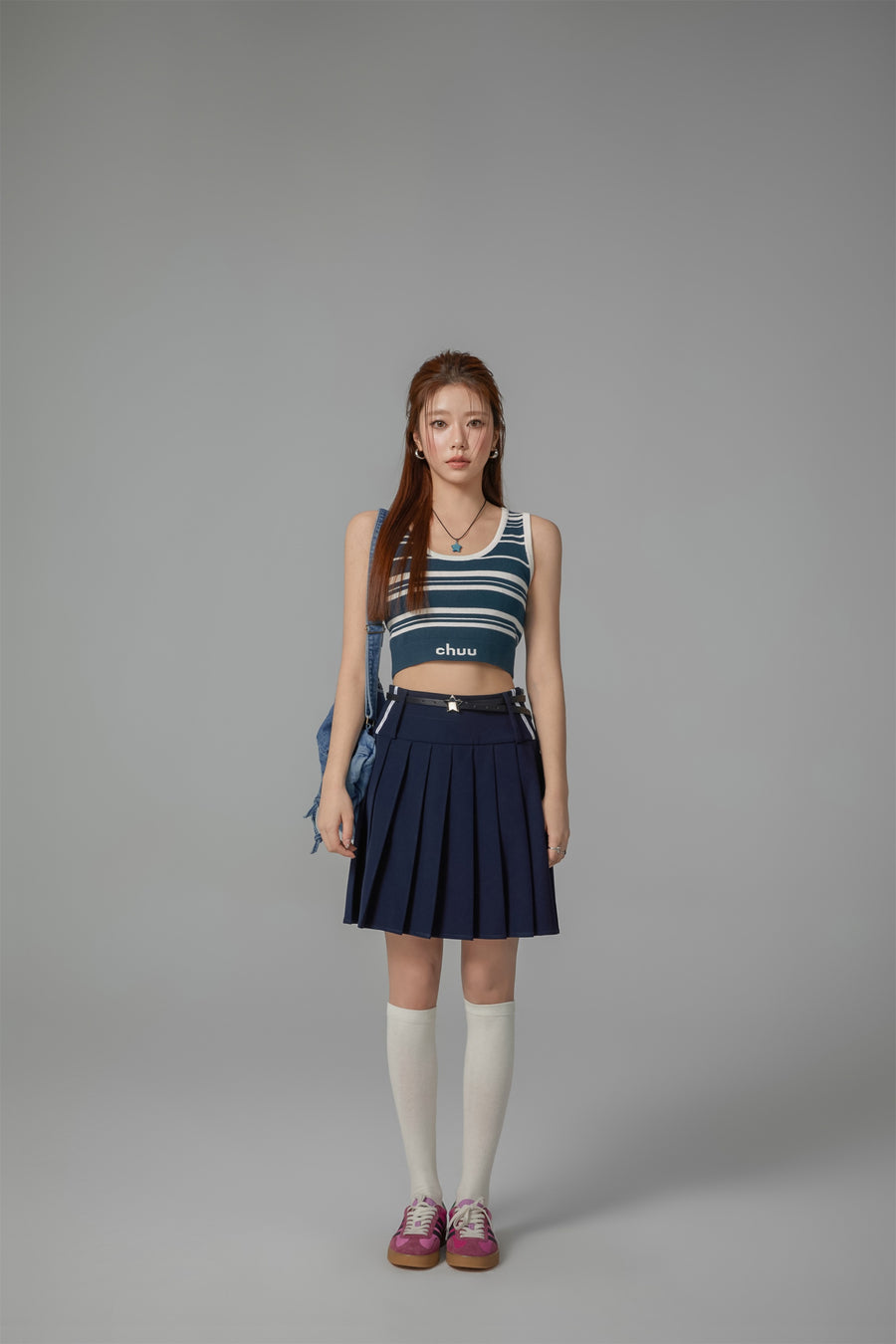 CHUU Striped Knit Sleeveless Crop Top