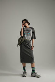 Banded Vintage Slit Long Skirt