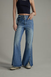 Double Belted Slit Bootcut Denim Jeans