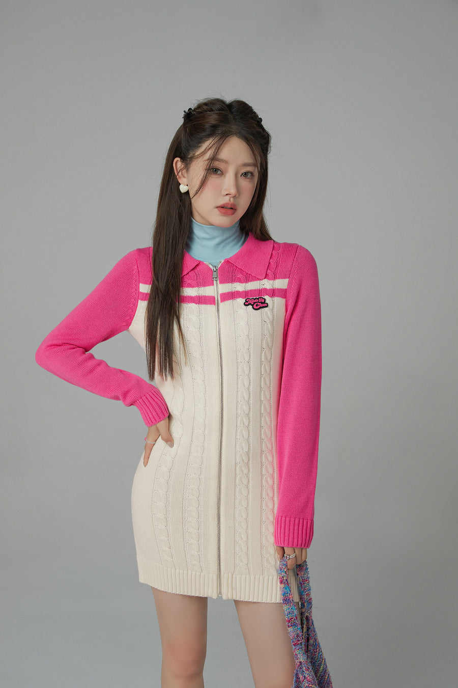 CHUU Twilight Zone Zip-Up Knit One Piece Dress