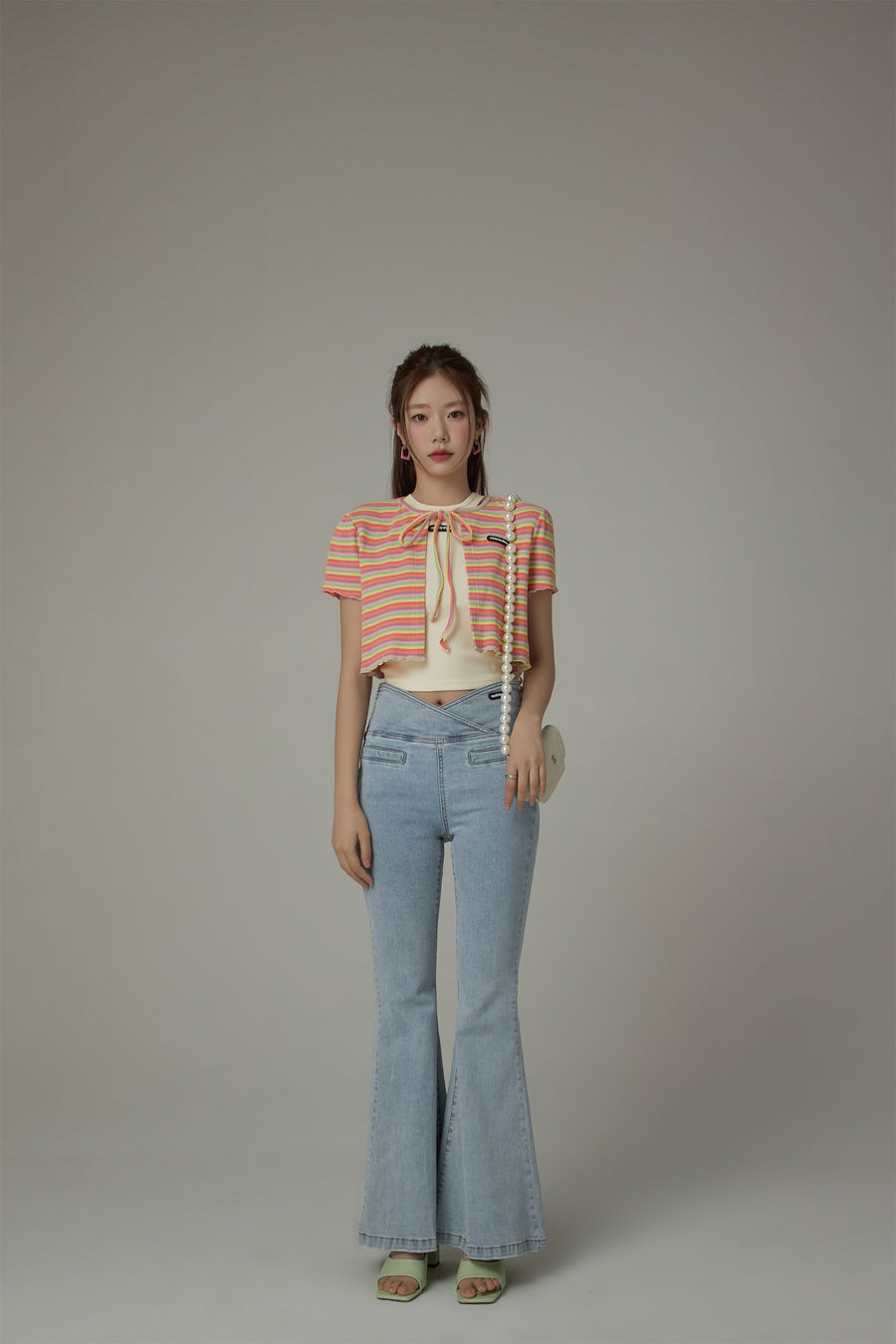 CHUU Ribbon Striped Crop Cardigan