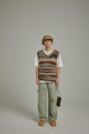 Mixed Color Blur Stripes Knit Vest