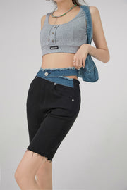 Raw Hem Biker Denim Shorts