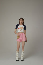 Chuu Circus Contrast Raglan Cropped T-Shirt