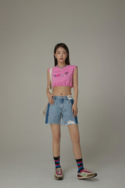 By Chuu Color String Back Cutout Sleeveless Crop Top