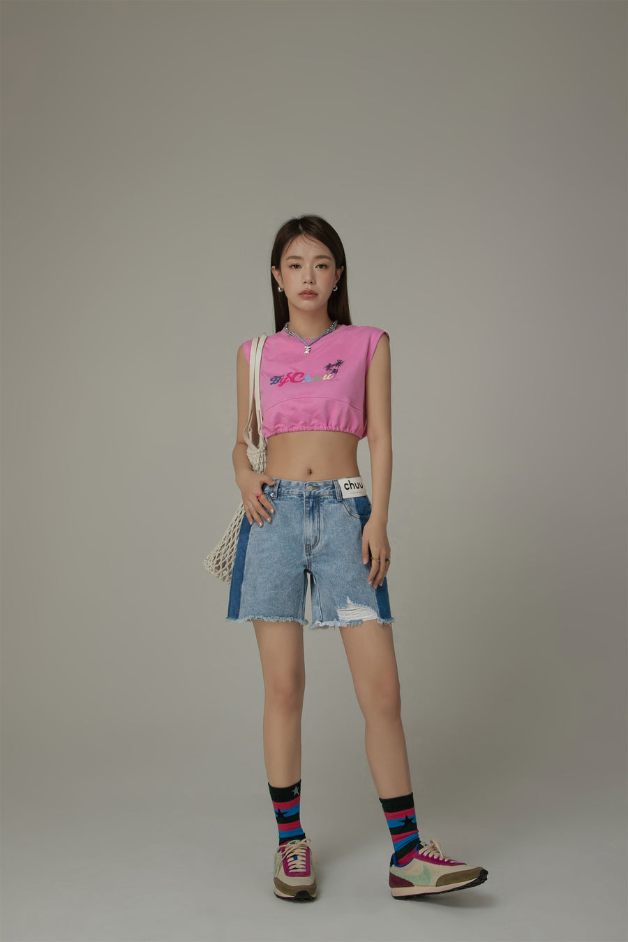 CHUU By Chuu Color String Back Cutout Sleeveless Crop Top