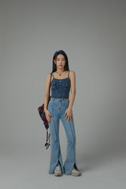 Vintage Denim Sleeveless Bustier Top