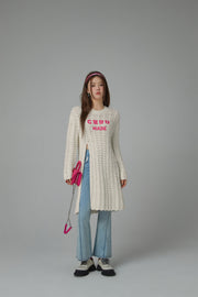 Crochet Side Slit Knit Long Sweater Dress