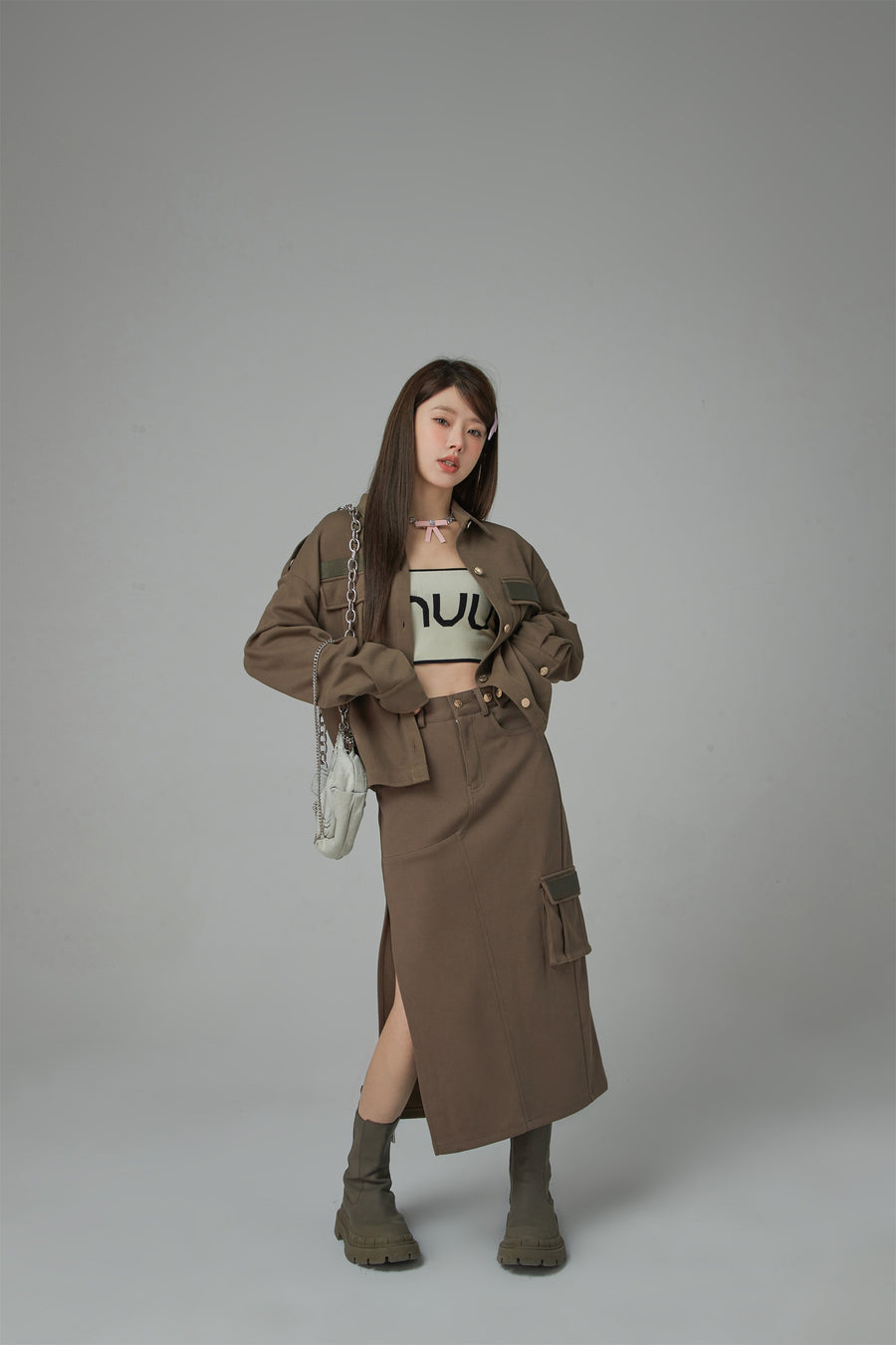 CHUU A New Thing Split A-Line Cargo Skirt