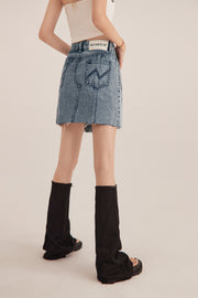 Unbalanced Cut Denim Mini Skirt