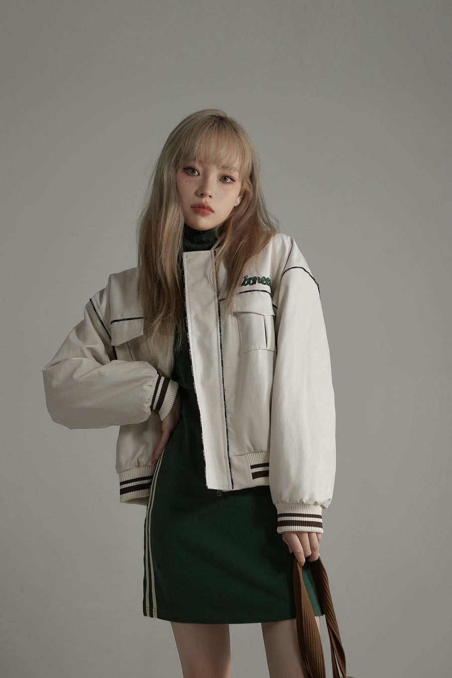 CHUU Faux Leather Pocket Zip-Up Jacket