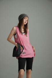 Fragile Tag Ripped Sleeveless Top