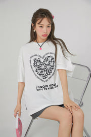 Kiss Me Check Heart Loosefit T-Shirt