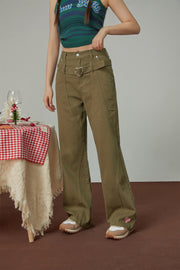 Heart Belt High-Waisted Wide Pants