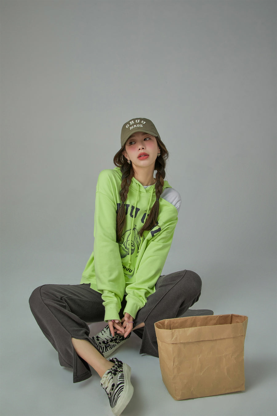 CHUU Chuu Girl Unbalanced Cutout Shoulder Hoodie