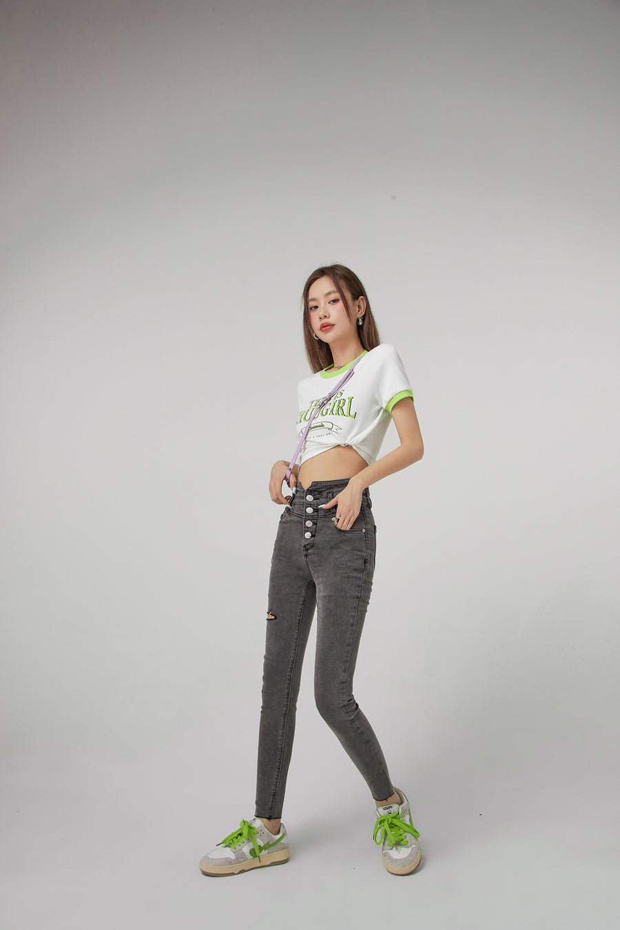 CHUU High Waist Button Slim Jeans