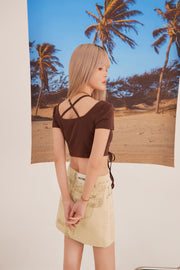 Unbalanced Shirring Crop Top