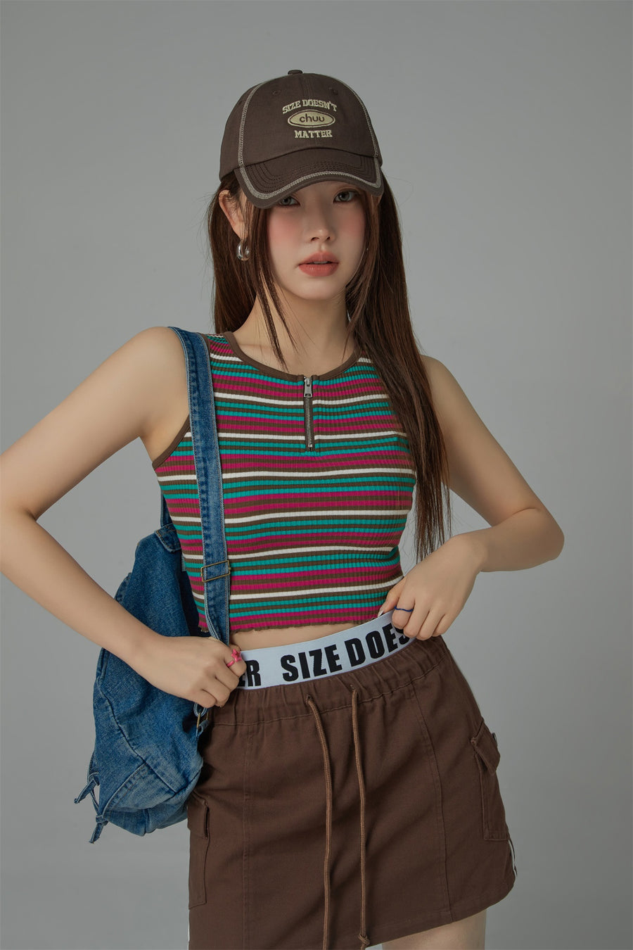 CHUU Half Zip-Up Striped Sleeveless Top