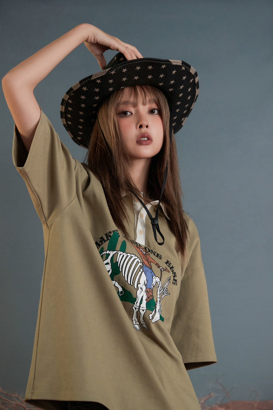 CHUU Skeleton Cowboy Polo T-Shirt